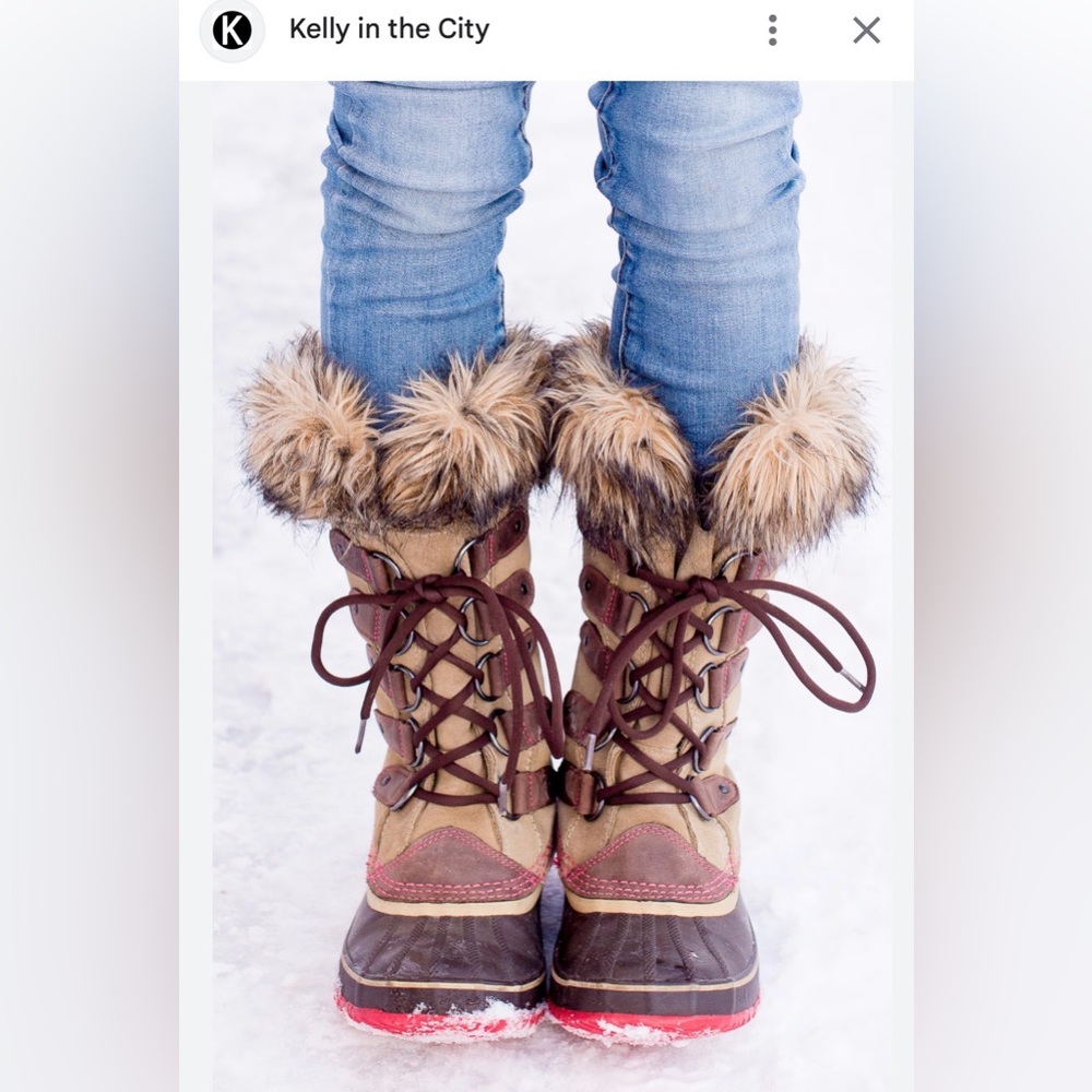 SOREL Joan of Arctic Faux Fur Winter Boots Tan and Pink - Picture 2 of 15
